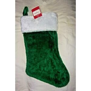 Christmas Stocking 16" Green and White Plush by Merry Brite